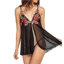 Load image into Gallery viewer, Black Rose Embroidered Lingerie Set