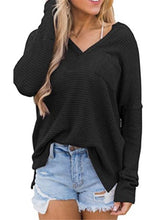 Load image into Gallery viewer, Womens V Neck Long Sleeve Waffle Knit Sweaters