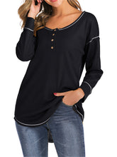Load image into Gallery viewer, Womem Long Sleeve Waffle Henley Shirts with Buttons