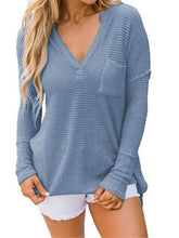 Load image into Gallery viewer, Womens V Neck Long Sleeve Waffle Knit Sweaters