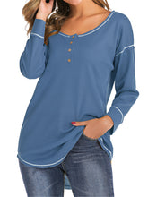 Load image into Gallery viewer, Womem Long Sleeve Waffle Henley Shirts with Buttons
