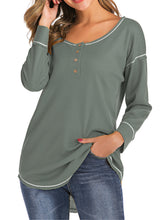Load image into Gallery viewer, Womem Long Sleeve Waffle Henley Shirts with Buttons