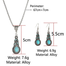 Load image into Gallery viewer, Retro Turquoise Rhinestone Earrings Necklace Jewelry Set
