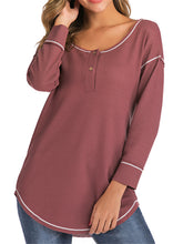 Load image into Gallery viewer, Womem Long Sleeve Waffle Henley Shirts with Buttons