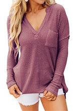 Load image into Gallery viewer, Womens V Neck Long Sleeve Waffle Knit Sweaters