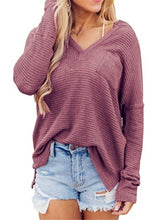 Load image into Gallery viewer, Womens V Neck Long Sleeve Waffle Knit Sweaters
