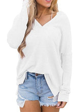 Load image into Gallery viewer, Womens V Neck Long Sleeve Waffle Knit Sweaters