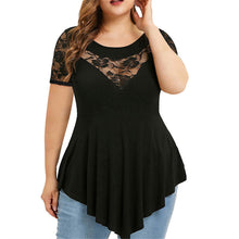 Load image into Gallery viewer, Lace Shirt Asymmetrical Short Sleeve Top
