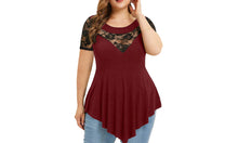 Load image into Gallery viewer, Lace Shirt Asymmetrical Short Sleeve Top
