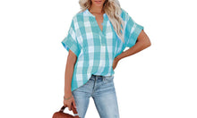 Load image into Gallery viewer, Plaid V Neck Blouse
