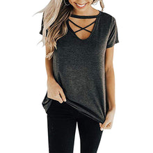 Load image into Gallery viewer, Criss Cross Choker Short Sleeve Tunic Tops
