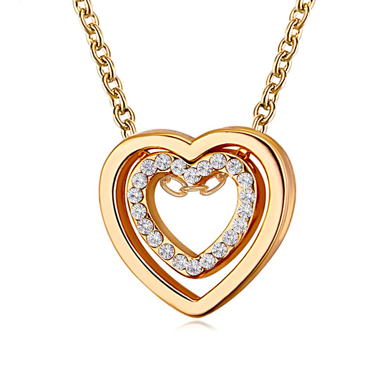 Double Love Heart Shape Pendant Necklace