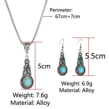 Load image into Gallery viewer, Retro Turquoise Rhinestone Earrings Necklace Jewelry Set
