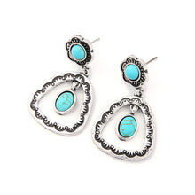 Load image into Gallery viewer, Triangle Hollow Turquoise Drop Earrings
