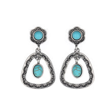 Load image into Gallery viewer, Triangle Hollow Turquoise Drop Earrings

