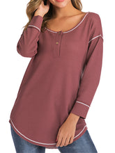 Load image into Gallery viewer, Womem Long Sleeve Waffle Henley Shirts with Buttons
