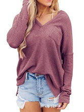 Load image into Gallery viewer, Womens V Neck Long Sleeve Waffle Knit Sweaters
